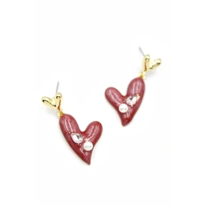 Mineli Kalp Küpe - Bordo