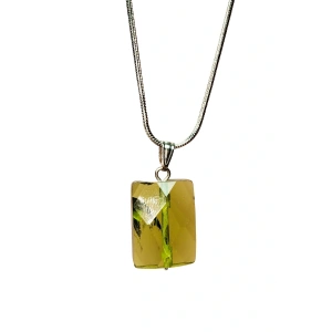 Moldavit Doğal Taşı Zincirli El Yapımı Kolye Uç: 2 cm Zincir: 20 cm Kutulu