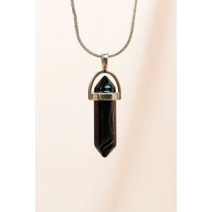 Obsidyen Doğal Taşı Zincirli El Yapımı Tasarımlı Kolye Uç: 3,5 cm Zincir: 20 cm Kutulu