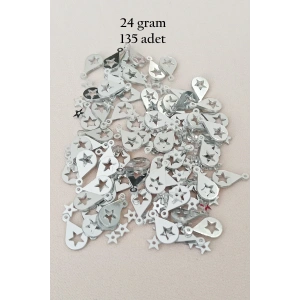 Oya Abiye Bileklik Kolye Pleksi Metalik Plastik Pul Gümüş Renk 24 gram 195 adet - BNC581
