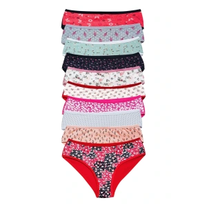 Pamuklu Geniş Kenarlı Likralı Desenli Bato Kadın Külot 10lu paket