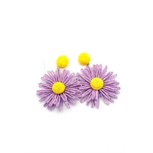 Papatya Hasır Küpe - Mor