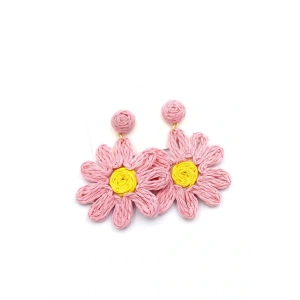 Papatya Hasır Küpe - Pembe