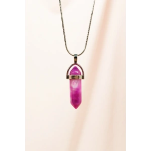 Pembe Akit Doğal Taşı Zincirli El Yapımı Tasarımlı Kolye Uç: 3,5 cm Zincir: 20 cm Kutulu