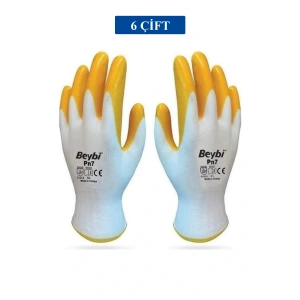 Pn7 Sarı Iş Eldiveni Polyester Örme Nitril Beybi No:10 Royaleks Group - 6 Çift