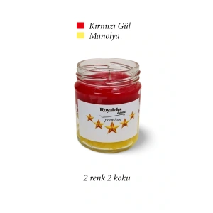 Premium Seri 2 Renk 2 Koku Sarı Kırmızı Beş Yıldız Kavanoz Mum 210 cc - RYL
