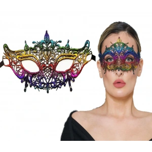 Rengarenk Dantel Kesim Dantel İşlemeli Balo Parti Maskesi Gökkuşağı
