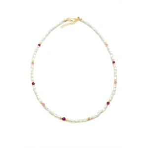 Renkli Boncuklu İnci Kolye - Fuşya