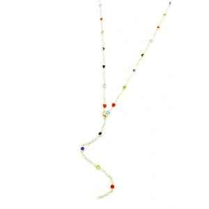 Renkli Taşlı Y Kolye - Altın