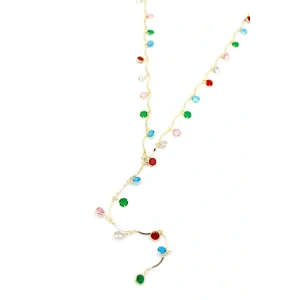 Renkli Taşlı Y Kolye - Altın