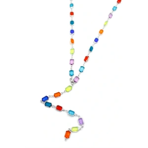 Renkli Taşlı Y Kolye - Gümüş