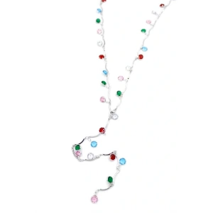 Renkli Taşlı Y Kolye - Gümüş