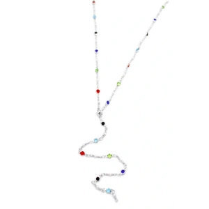 Renkli Taşlı Y Kolye - Gümüş