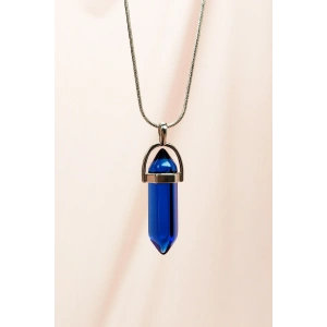 Safir Doğal Taşı Zincirli El Yapımı Tasarımlı Kolye Uç: 3,5 cm Zincir: 20 cm Kutulu