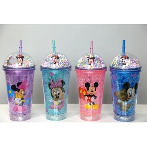 Sevimli Mickey Mouse Işıklı Pipetli Boncuklu Suluk & Bardak 400 Ml Alk3147