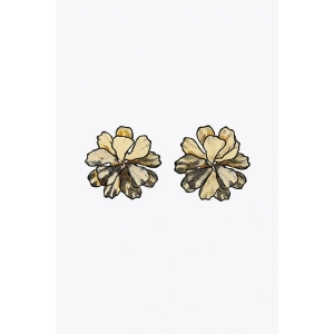 Siyah Detaylı Çiçek Küpe - Altın