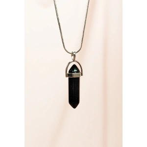Siyah Yıldız Taşı Doğal Taşı Zincirli El Yapımı Tasarımlı Kolye Uç: 3,5 cm Zincir: 20 cm Kutulu