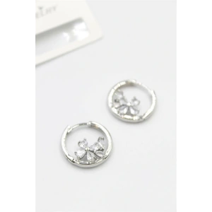 Taşlı Çiçek Küpe - Gümüş