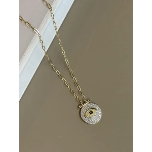 Taşlı Göz Kolye - Altın