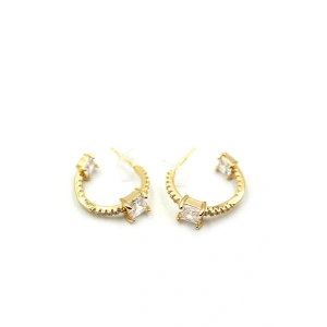 Taşlı Halka Küpe - Altın