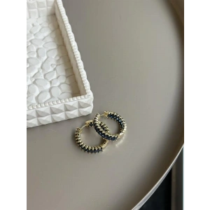 Taşlı Halka Küpe - Lacivert