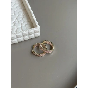 Taşlı Halka Küpe - Pembe