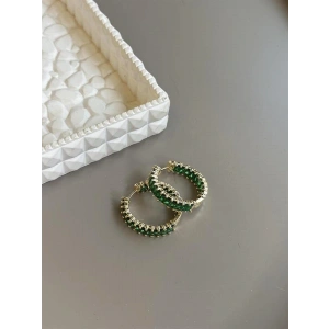 Taşlı Halka Küpe - Yeşil