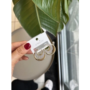 Taşlı Hilal Küpe - Altın