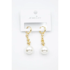 Taşlı İnci Küpe - Altın