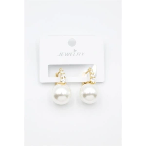 Taşlı İnci Küpe - Altın