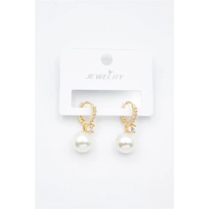 Taşlı İnci Küpe - Altın