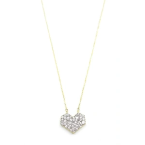 Taşlı Kalp Kolye - Altın