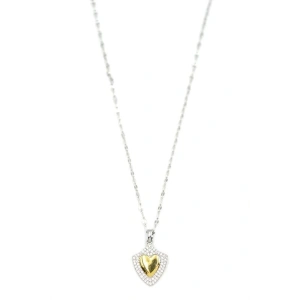 Taşlı Kalp Kolye - Gümüş