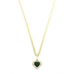 Taşlı Kalp Kolye - Yeşil