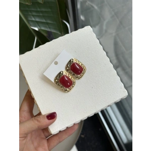 Taşlı Küpe - Bordo