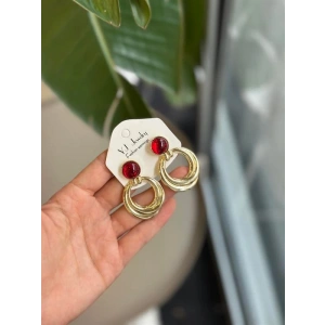 Taşlı Küpe - Bordo