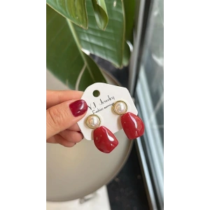 Taşlı Küpe - Kırmızı