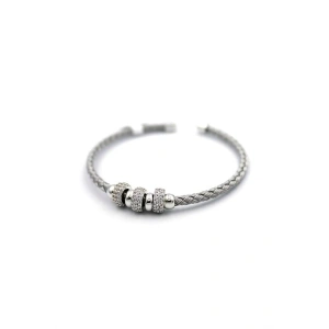 Taşlı Örgü Bilezik - Gümüş