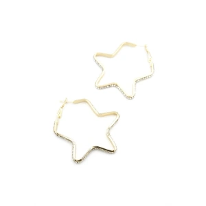 Taşlı Yıldız Halka Küpe - Altın