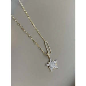 Taşlı Yıldız Kolye - Altın