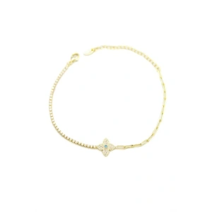 Taşlı Yonca Bileklik - Altın