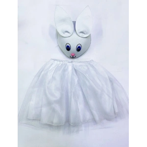 Tavşan Kostümü Beyaz - 23 Nisan Tavşan Şapka Ve Tütü Etek Seti 2 Parça