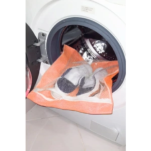 Turuncu - Fermuarlı - Hassas Çamaşır Terlik  Ayakkabı Yıkama Filesi Büyük Boy
