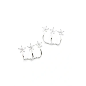 Üçlü Çiçek Küpe - Gümüş