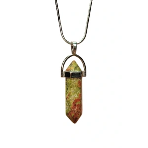 Unakit Doğal Taşı Zincirli El Yapımı Kolye Uç: 3 cm Zincir: 20 cm Kutulu