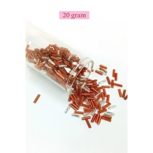 Uzun Boru Kesme Boncuk Çap 2mm Uzunluk 10 mm - 20 Gram - Kahverengi Gümüş - BNC262