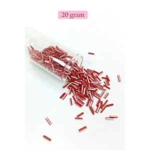Uzun Boru Kesme Boncuk Çap 2mm Uzunluk 10 mm - 20 Gram - Kırmızı Beyaz - BNC239
