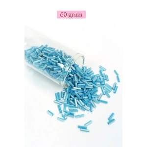 Uzun Boru Kesme Boncuk Çap 2mm Uzunluk 10 mm - 60 Gram - Açık Mavi Beyaz - BNC279