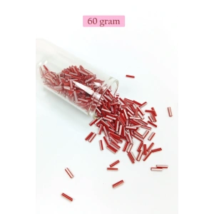 Uzun Boru Kesme Boncuk Çap 2mm Uzunluk 10 mm - 60 Gram - Kırmızı Beyaz - BNC278