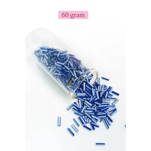 Uzun Boru Kesme Boncuk Çap 2mm Uzunluk 10 mm - 60 Gram - Mavi Beyaz - BNC275